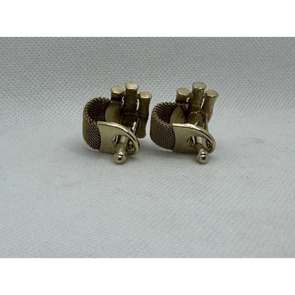VINTAGE BAMBOO NATURAL JADE STONE MESHWRAP MESH WRAP CUFFLINKS